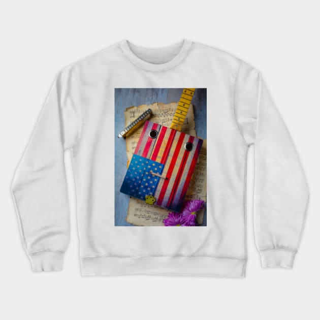 Cigar Box guitar And Harmonica Crewneck Sweatshirt by photogarry